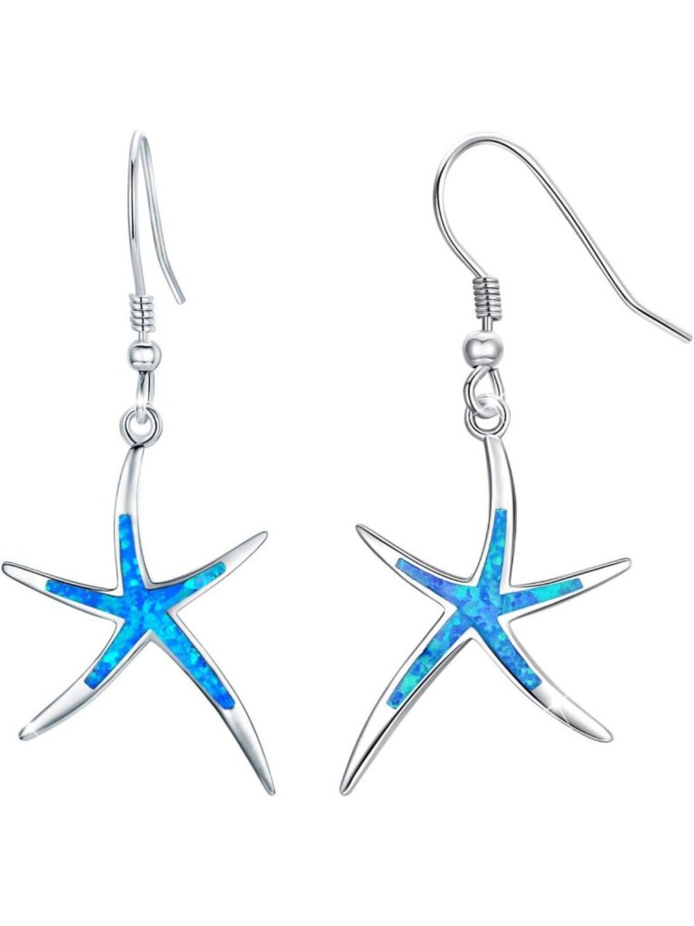Sterling Silver Starfish Earrings with Opal, Nautical Beach Jewelry for Women